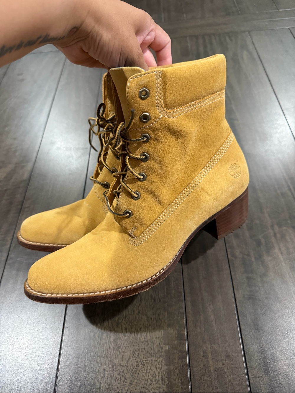 Timberland Wheat Suede Lace-Up Heel Boots